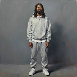 a full body portrait of modern day jesus wearing yeezus streetwear hoodie and pants by nicola samori, oil painting, realistic, 8 k, kanye style