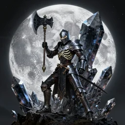 skeleton knight in another world use magic axe slay the huge dark crystal on the moon