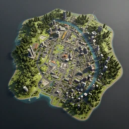 fictional 3 d land plot, moe art style, isometric, inspired by cyberpunk 2 0 7 7, highly detailed map, realistic proportions, realistic lighting, hyperrealistic, octane render, unreal engine 5