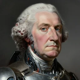 portrait of george washington wearing cybernetic power armor, extreme fine detail background, highly detailed, detailed eyes, high quality, digital painting, hyperrealistic, by gaston bussiere, j. c. leyendecker, craig mullins