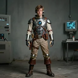 ( ( ( ( ( 2 0 5 0 s retro future 1 0 old boy super scientest pose in space pirate mechanics costume full portrait. muted colors. ) ) ) ) ) by jean - baptiste monge, brom!!!!!!!!!!!!!!!!!!!!!!!!!!!!!!