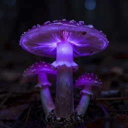 purple psilocybin cubensis mushroom forest glowing black light purple