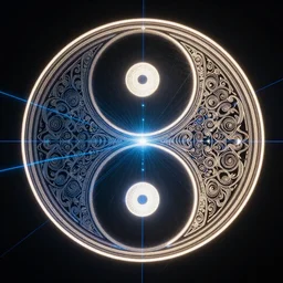 digital ying-yang, laser lights, intricate design, high detail, taoism