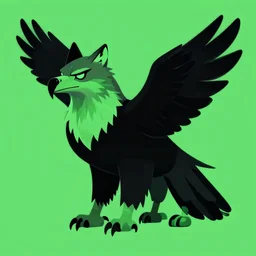 wolf eagle mutant, green and black stylized art