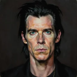 a portrait of nick cave, masterpiece, dramatic lighting, stunning painting by ruan jia