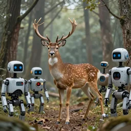 a deer in a forest full of robots, by lauri blank, artgerm, evelyn de morgan, 8K, 50mm lens