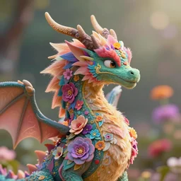 profile of a fuzzy, flowery, elegant, kaiju dragon, gorgeous, vibrant colours, bokeh, digital art, alphonse mucha, rhads, ross tran, artstation, artgem, greg rutkowski, octane render, pixar animation, 1 6 k