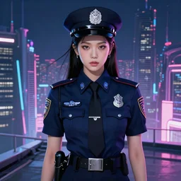 portrait jisoo blackpink futuristic korea police uniform girl, at future neon light rooftop, ssci - fi and fantasy, intricate and very very beautiful and elegant, highly detailed, digital painting, artstation, concept art, smooth and sharp focus, illustration, art by tan zi and ayanamikodon and alphonse mucha and wlop