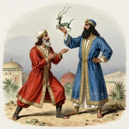 19th century illustration by Edmund Dulac showing arabian sorcere summon a djinn, 1001 nights, arabian nights