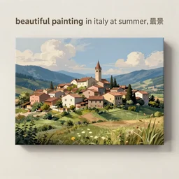 “beautiful painting of a small village in italy at summer, landscape”