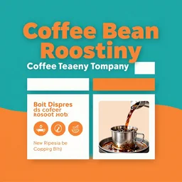 square shaped flyer design for a coffee bean roasting company, layout design, teal and orange colour palette, template layout