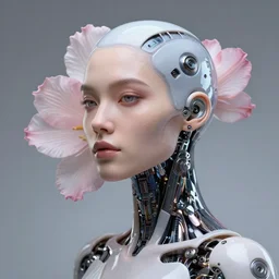 photorealistic beautiful flower woman cyborg