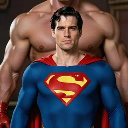 woody Alen in superman outfit as muscle man