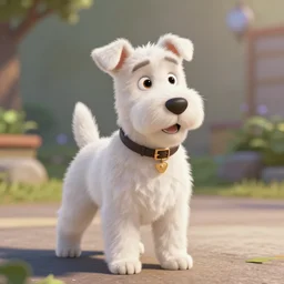 tintin and his white fox terrier, depicted as a pixar character, high quality cg render, 8 k