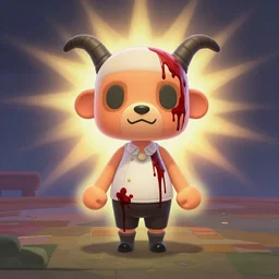 animal crossing character in the binding of isaac, drawn in the style of the binding of isaac, bloody, cult of the lamb,, retro indie, indie game