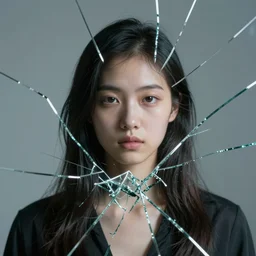 a portrait of a shattered glass woman