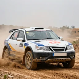 a saab 9 0 0 stuck in the mudd during paris dacar rally