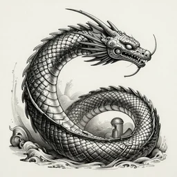 cyborg naga, dark fantasy industrial etching