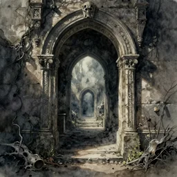 watercolor deathly portal to the abyss, ultra detailed, photorealistic, octane render, high definition, fine details, sinister tones, 8 k, mcbess mood,