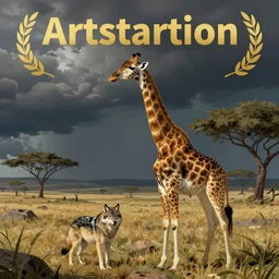 a giraffe and a wolf, cell shading, digital art, trending on artstartion