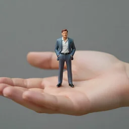 a miniature man standing on top of a hand - stock image, a stock photo by francis helps, trending on shutterstock, figurativism, stockphoto, stock photo, 3 d