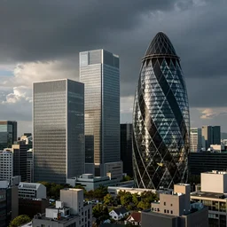 beautiful city with architecture from London and Tokyo, modern and sci-fi buildings digital art