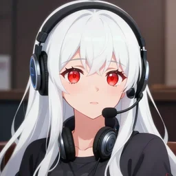 anime portrait of white long haired red eyed young cute girl wearing headset by kuvshinov ilya