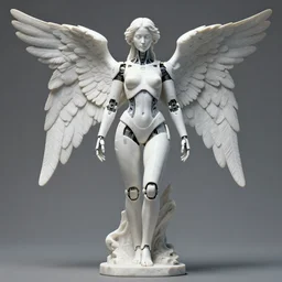a statue made of white marble of an gorgeous futuristic cybernetic angel girl, prostheses, transhumanism, biomechanical, bionic cyborg implants, full body shot, perfect symmetrical body, perfect symmetrical face, hyper realistic, hyper detailed, by johannen voss, by peter kemp, by monia merlo, by michelangelo, octane render, blender, 8 k