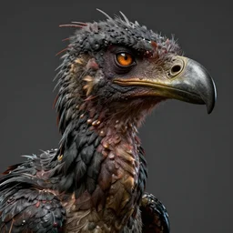 a well composed 4 k award winning sharp and detailed digital realistic hollywood head and shoulders shot of a human - titanis bird hybrid creature, realistic photo