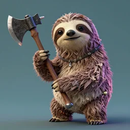 synthwave style, rabid sloth with ax, unreal engine