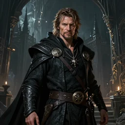 A fantasy comic book style portrait painting of Willem Dafoe as a dark mage in epic castle setting, unreal 5, DAZ, hyperrealistic, octane render, RPG portrait, dynamic lighting