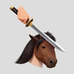 handless horsman with katana slicing a head, digital art