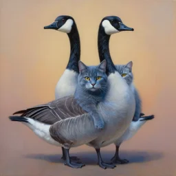 painting of cross between housecat & canadian goose, intercrossed animal, by arne olav gurvin fredriksen, by zdzislaw beksinski, by tiffany bozic, by corine perier, amazing details, cold hue's, warm tone gradient background, concept art, beautiful composition, digital painting