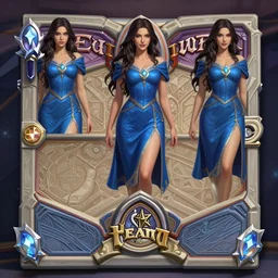 Symmetrical Hearthstone official professional art, with realistic beautiful body & face & eyes. Every following words is insanely important: A female mage with a blue robe. Completly coherent and well drawned physical every single body parts, ArtStation.