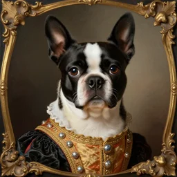 baroque rococo painting The King's Boston Terrior  portrait Greg Hildebrandt high detail cute puppy