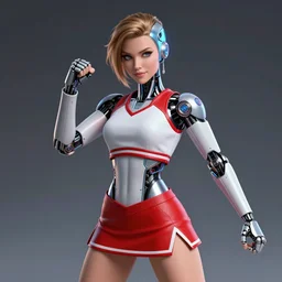 a beautiful picture of a cybernetic cheerleader ready to fight by greg rutkowski and jamie hewlett trending on artstation
