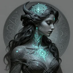 lilith, intricate ritualistic tattoos, glowing ceremonial markings, dark, evil, elegant, highly detailed, digital painting, artstation, smooth, sharp focus, illustration, art by nekro borja and greg rutkowski and alphonse mucha, sculpted in zbrush