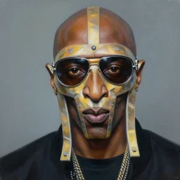 beautiful lifelike painting of mf doom out with the moolah, hyperreal detailed facial features and uv lighting, art by ed roth and basil wolverton