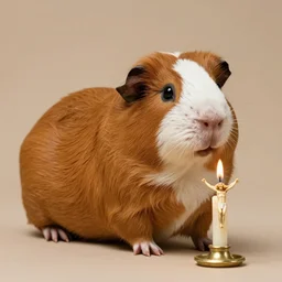 brown guinea pig holding a candle with jesus christ
