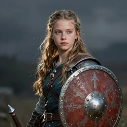 Teenage Viking shieldmaiden, digital portrait by Yoji Shinkawa and Greg Rutkowski
