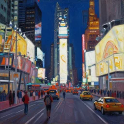 a beautiful painting of times square in new york at night by leonid afremov