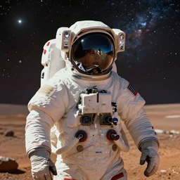 abandoned on mars, stranded astronaut, dream like atmosphere, melancholy, bright cosmos