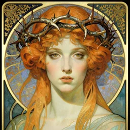 samuel beckett, beautiful, ominous ethereal portrait, art nouveau, fantasy, intricate crown of thorns designs, elegant, highly detailed, sharp focus, vivid colors, art by artgerm and greg rutkowski and wlop