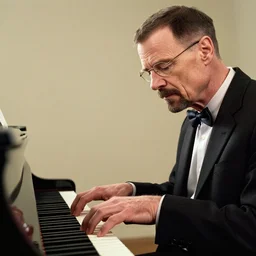 the most beautiful walter white playing piano, angelic detail, scene from a nicolas winding refn movie