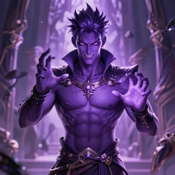 male necromancer purple skin casting magic spell, anime key visual, handsome and attractive man, highly detailed, smooth, sharp focus, center trending on artstation, concept art, by shumolly and monable and artgerm and greg rutkowski and jo chen and pilyeon and ruan jia