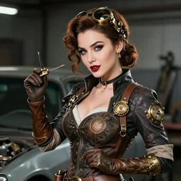portrait photo of a mechanic steampunk beauty, 8 k, masterpiece, pinup, highly detailed, smooth, sharp focus