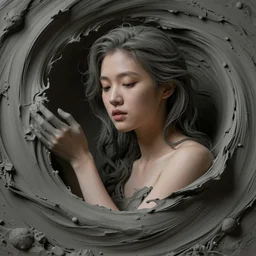 human forming from swirls of grey clay