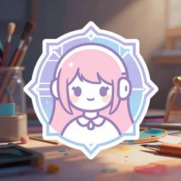 cute minimalist kawaii cyberpunk style emblem, vibrant pastel colors, corporate logo, art deco, stylized, iconic, minimalist, vector art, brand identity design, girl, 📸, 🎨