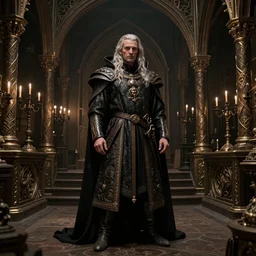 full body portrait of Dennis hopper as a devious medieval lord in a big medieval Shop, trending on artstation, style of midjourney, unreal engine, octane render, intricate details, 8k high definition, beauriful, ornate, hypermaximalistic