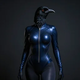 striking character concept portrait, black canary, dark blue leotard costume with zipper, curvaceous. bust, medium shot. detailed, high quality, very dark lighting, many shadows, high contrast with dark background, fantasy, reflective suit, spotlight. digital artwork by artgerm and wlop and alex ross and greg rutkowski and alphonse mucha, trending on artstation